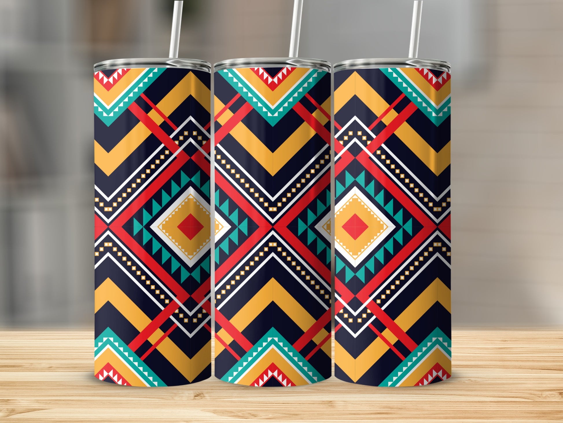 Vibrant Aztec Pattern Tumbler with Straw Tumbler product