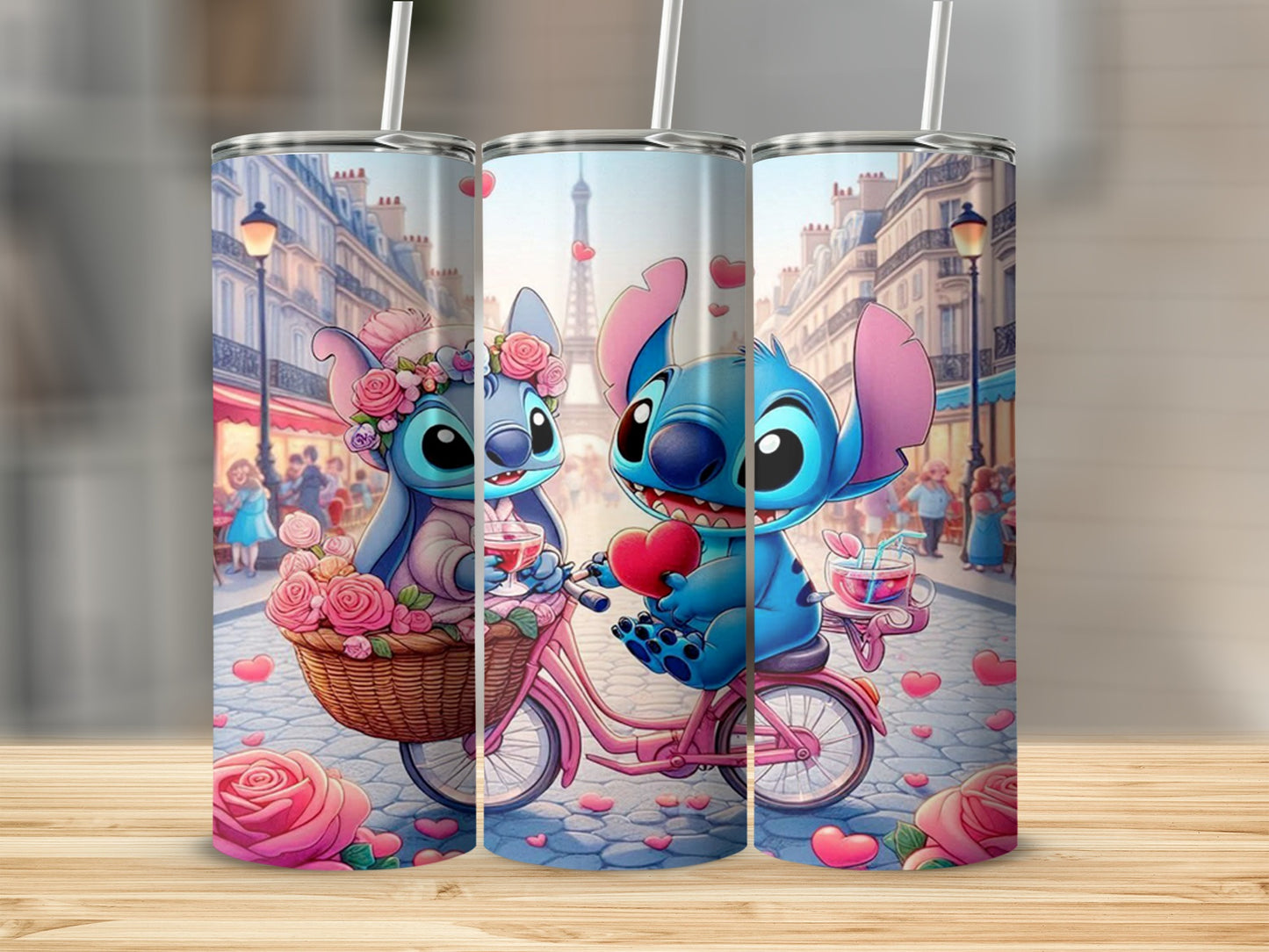 Cute Blue Character On Bicycle With Roses Tumbler