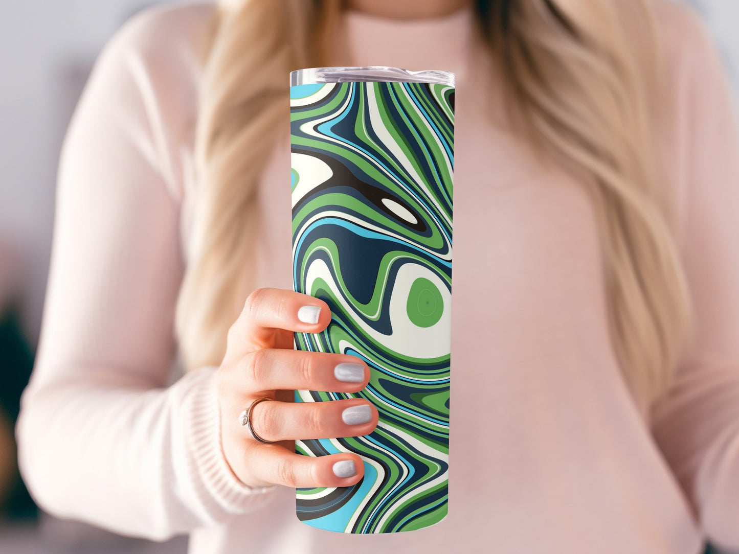 Cool Abstract Fluid Swirls Design In Green Blue Tumblers
