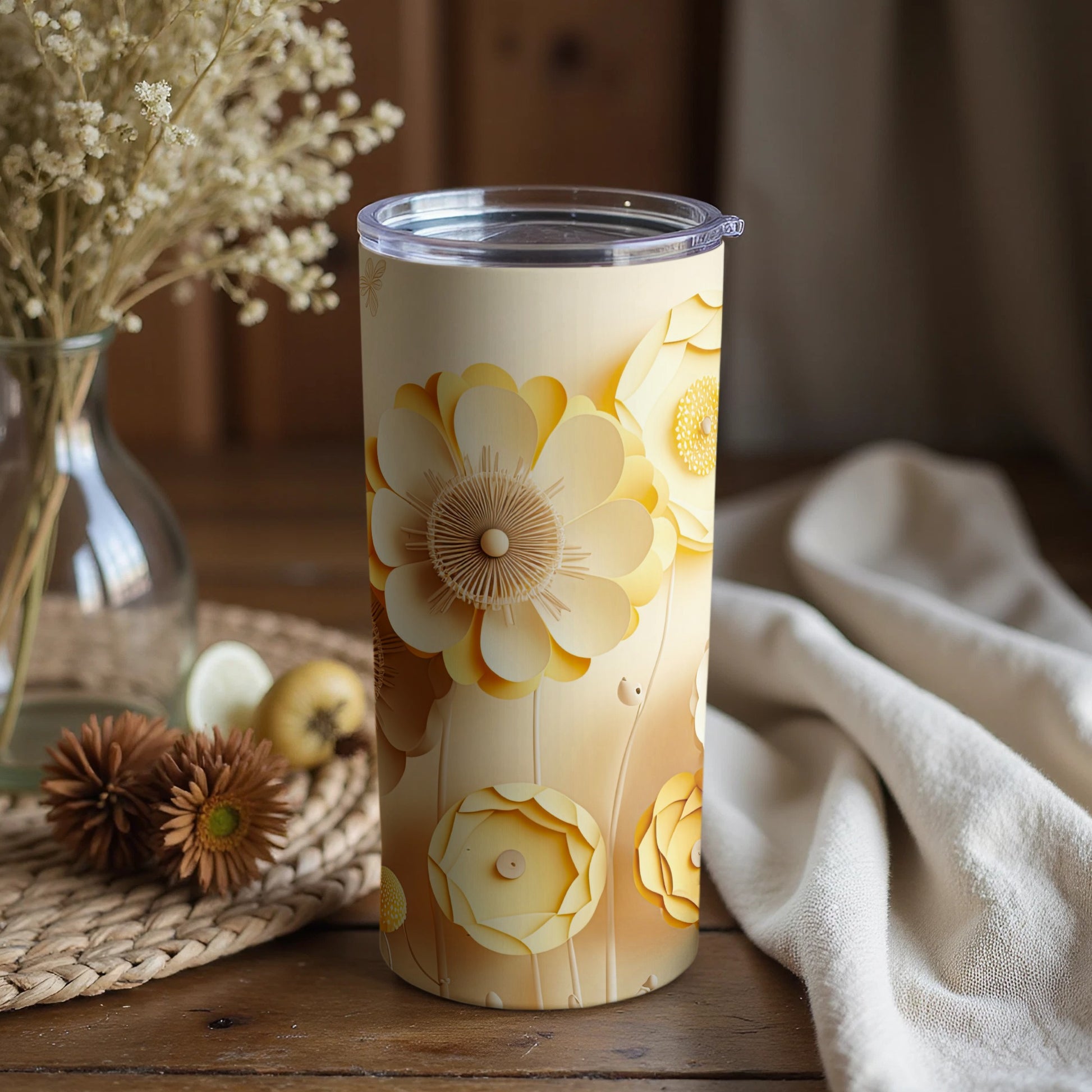 Beautiful Yellow Floral Pattern Insulated Tumbler