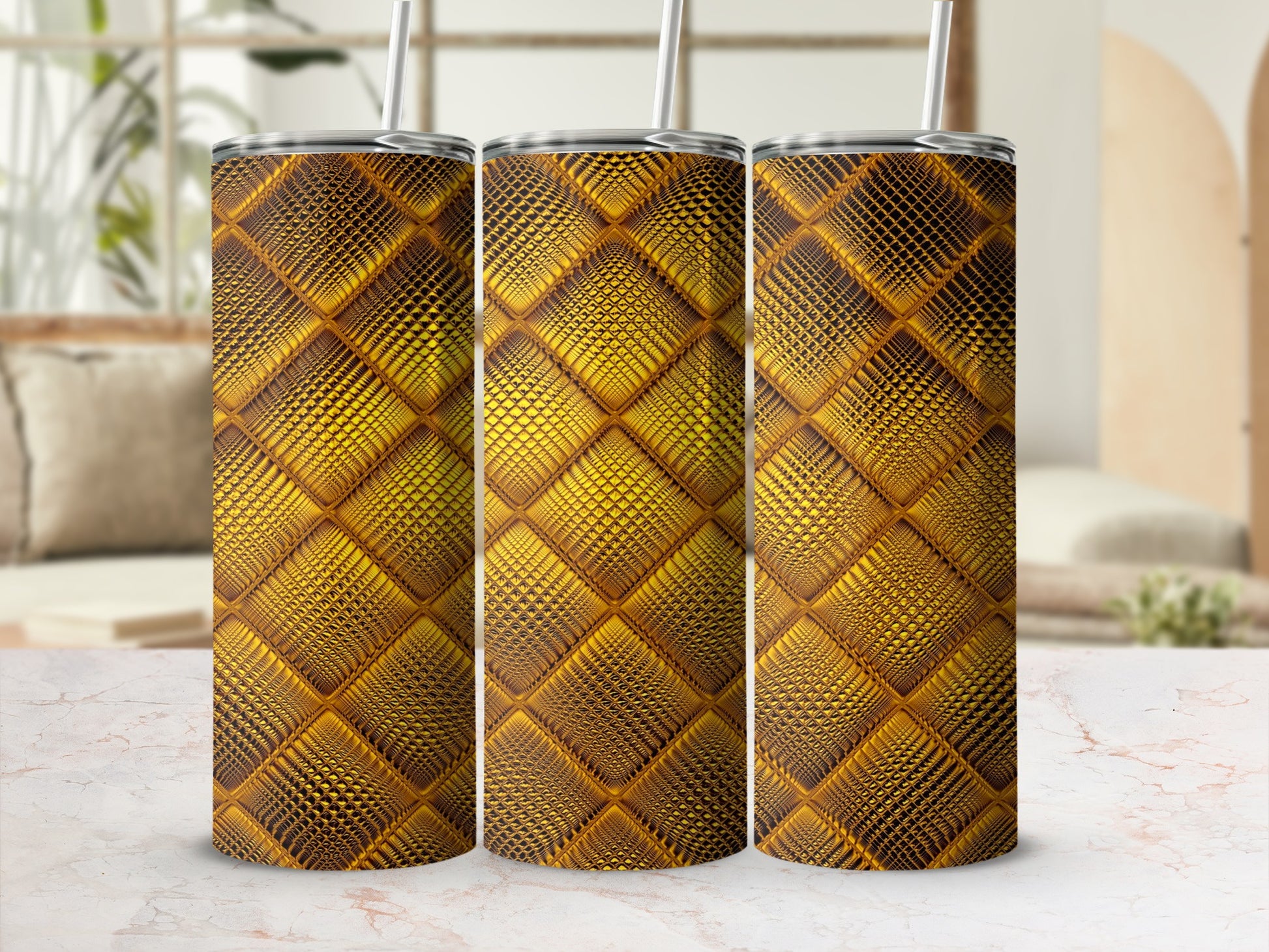 Shimmering Gold Geometric Diamond Pattern Tumbler product type