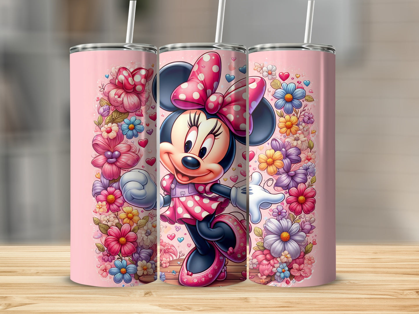 Cute Minnie Mouse Floral Tumbler for Kids and Adults