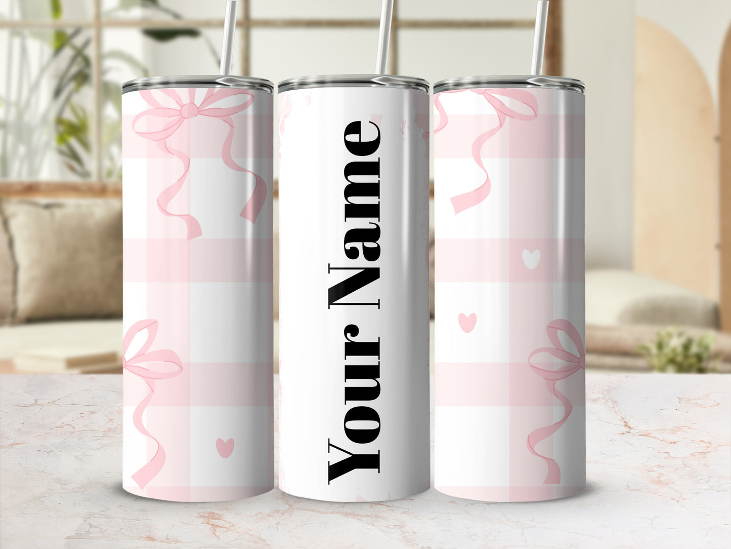 Personalized Pink Ribbon Themed Tumbler Product