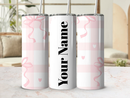 Personalized Pink Ribbon Themed Tumbler Product