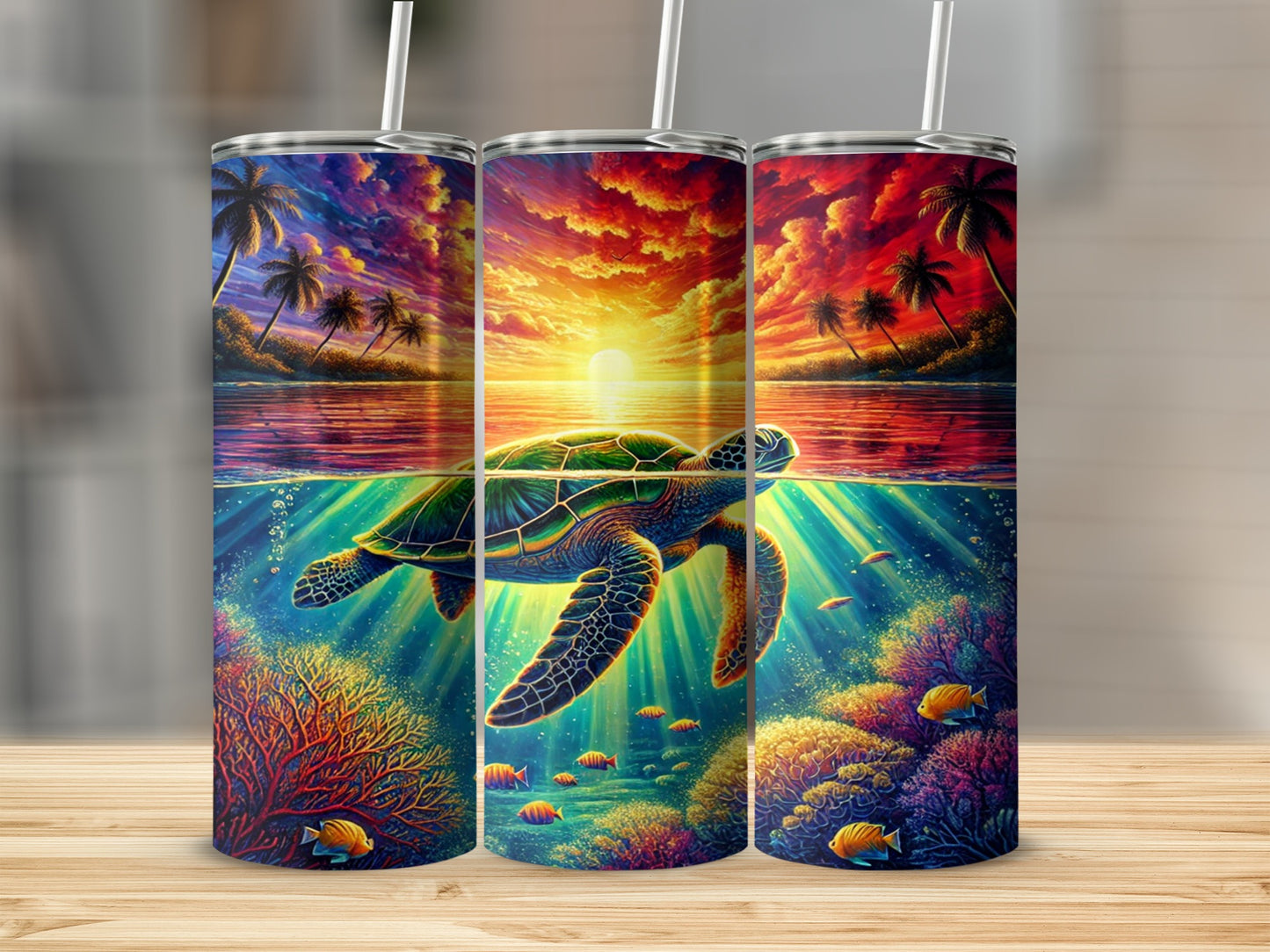 Tropical Sunset Sea Turtle Insulated Tumbler Cup