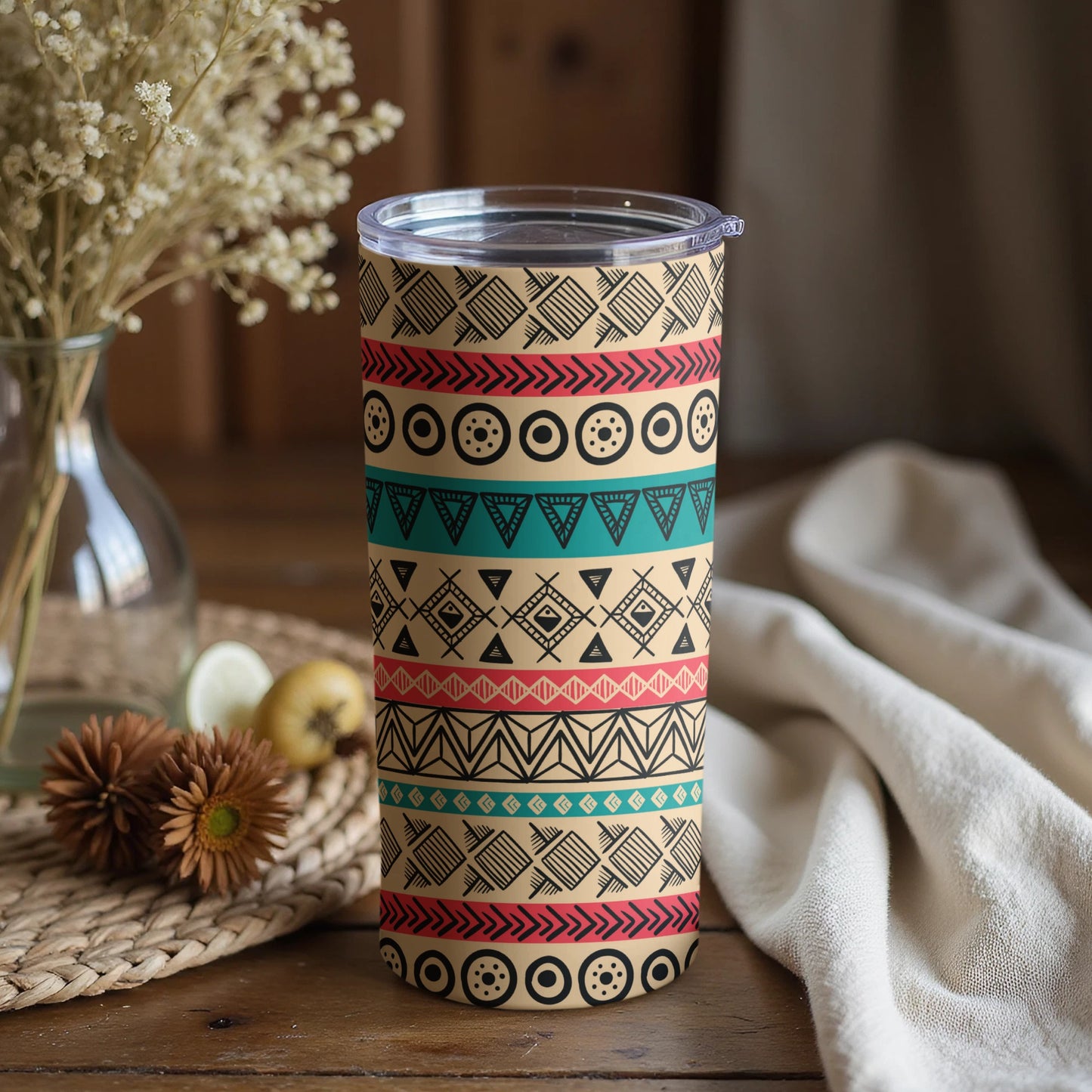 Vibrant Aztec Patterns Tumbler with Lid 16 oz