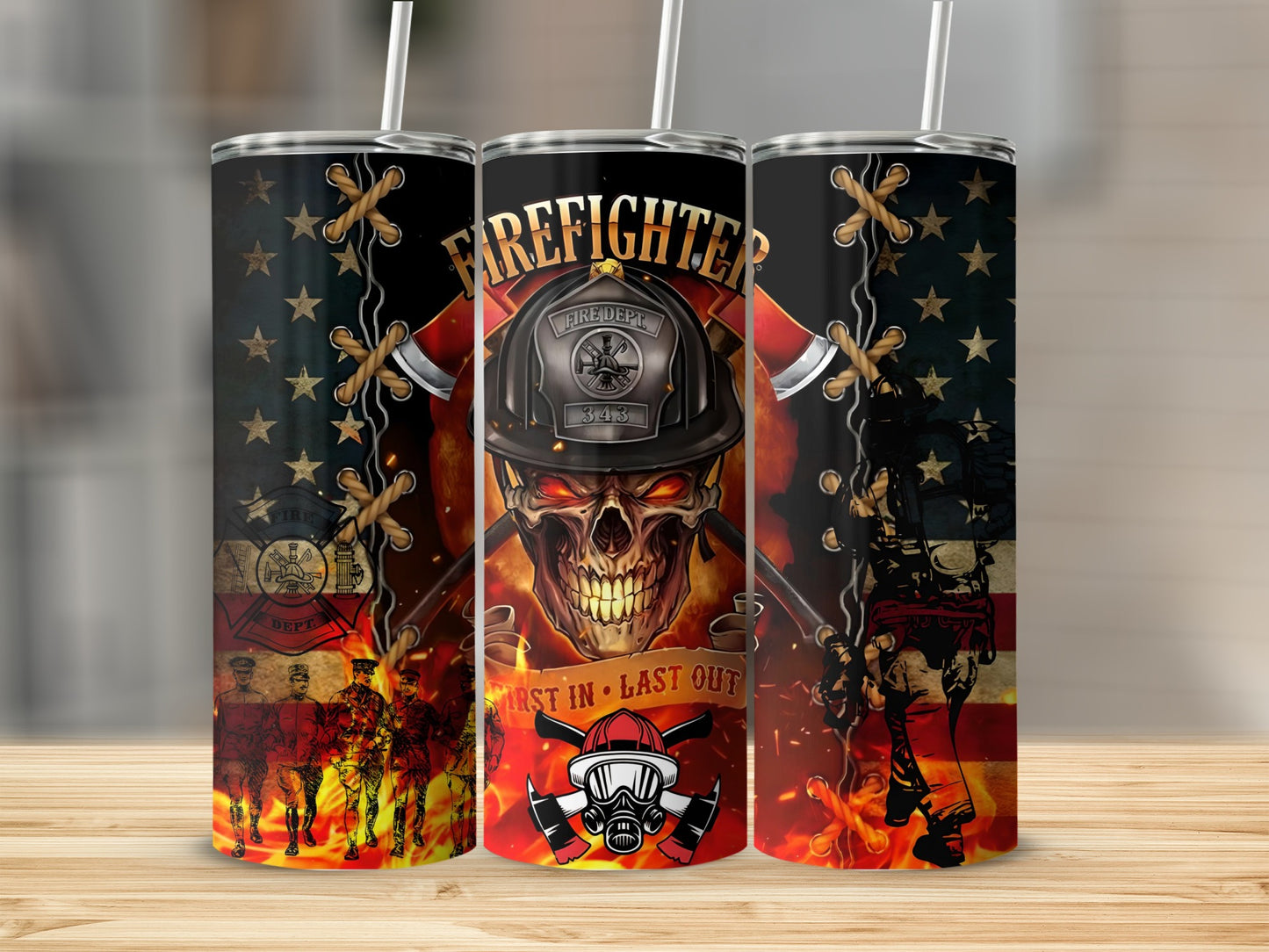 Firefighter Skull First In Last Out Printed Tumbler
