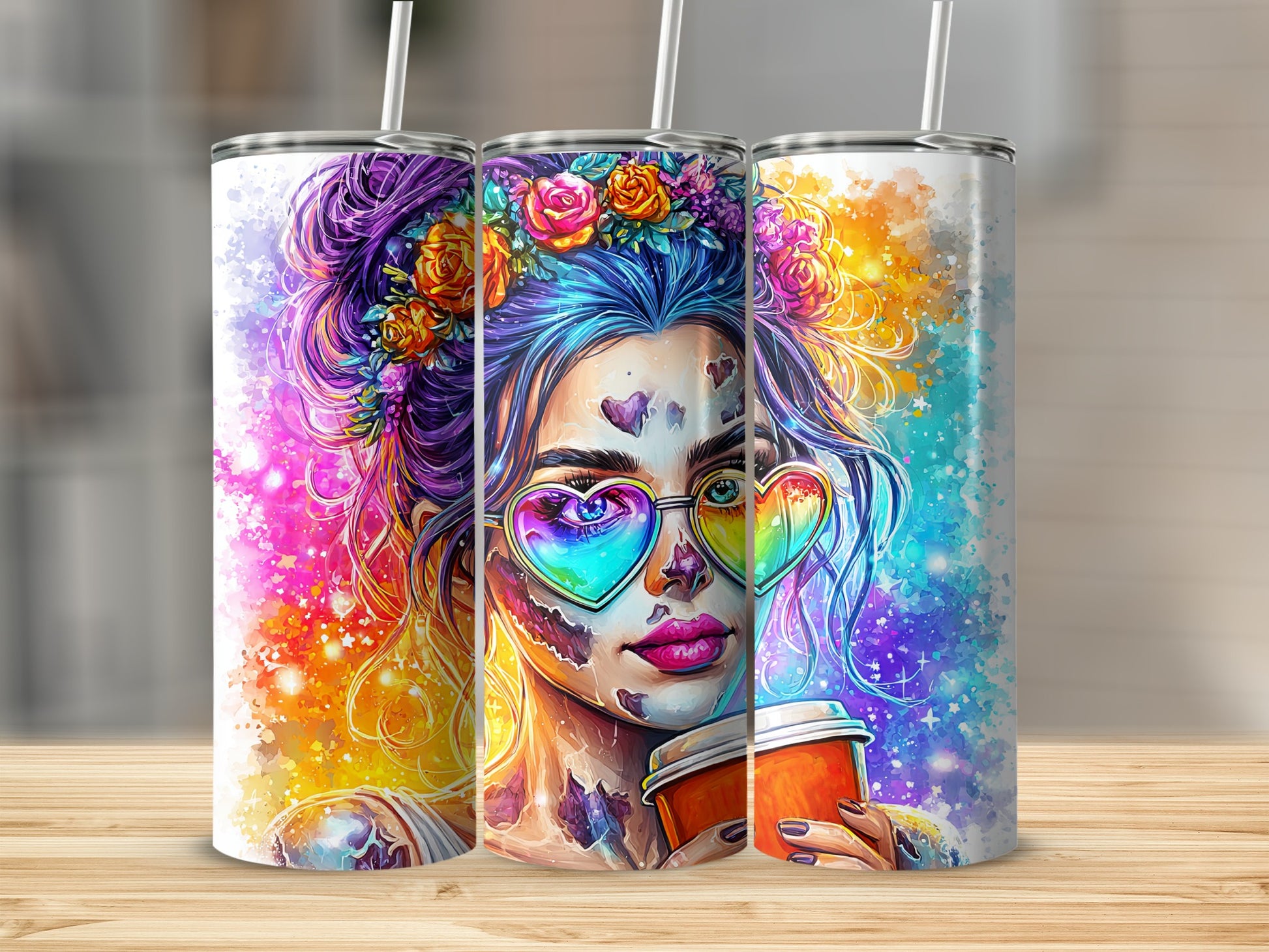 Vibrant Colorful Artistic Tumbler with Unique Illustration