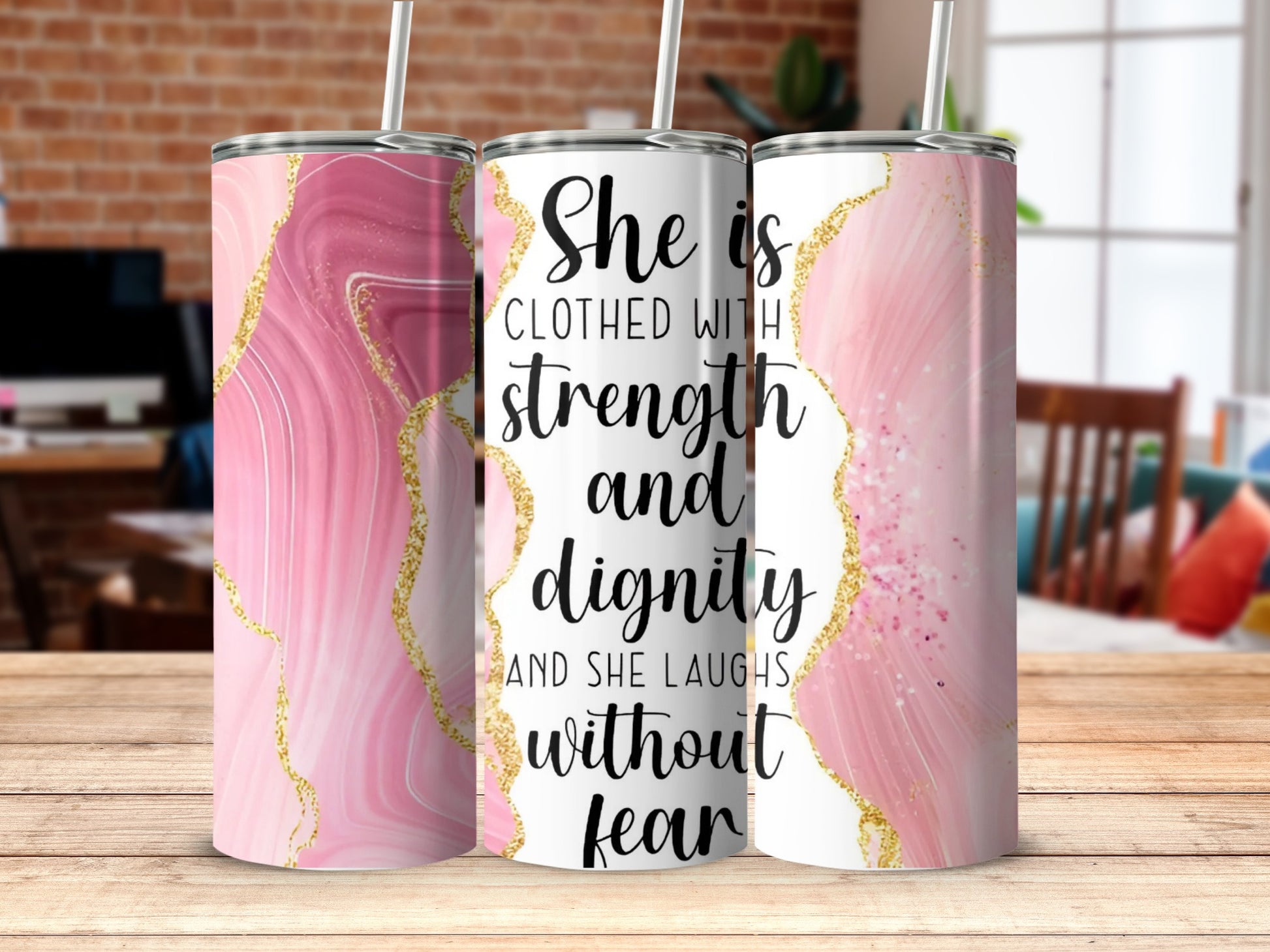 Inspirational Pink Marble Tumblers with Motivational Quote