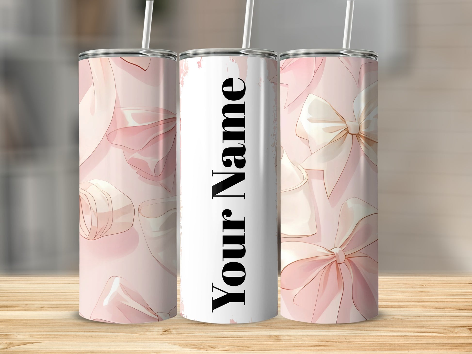 Customizable Bow Design Tumbler with Straw Drinkware