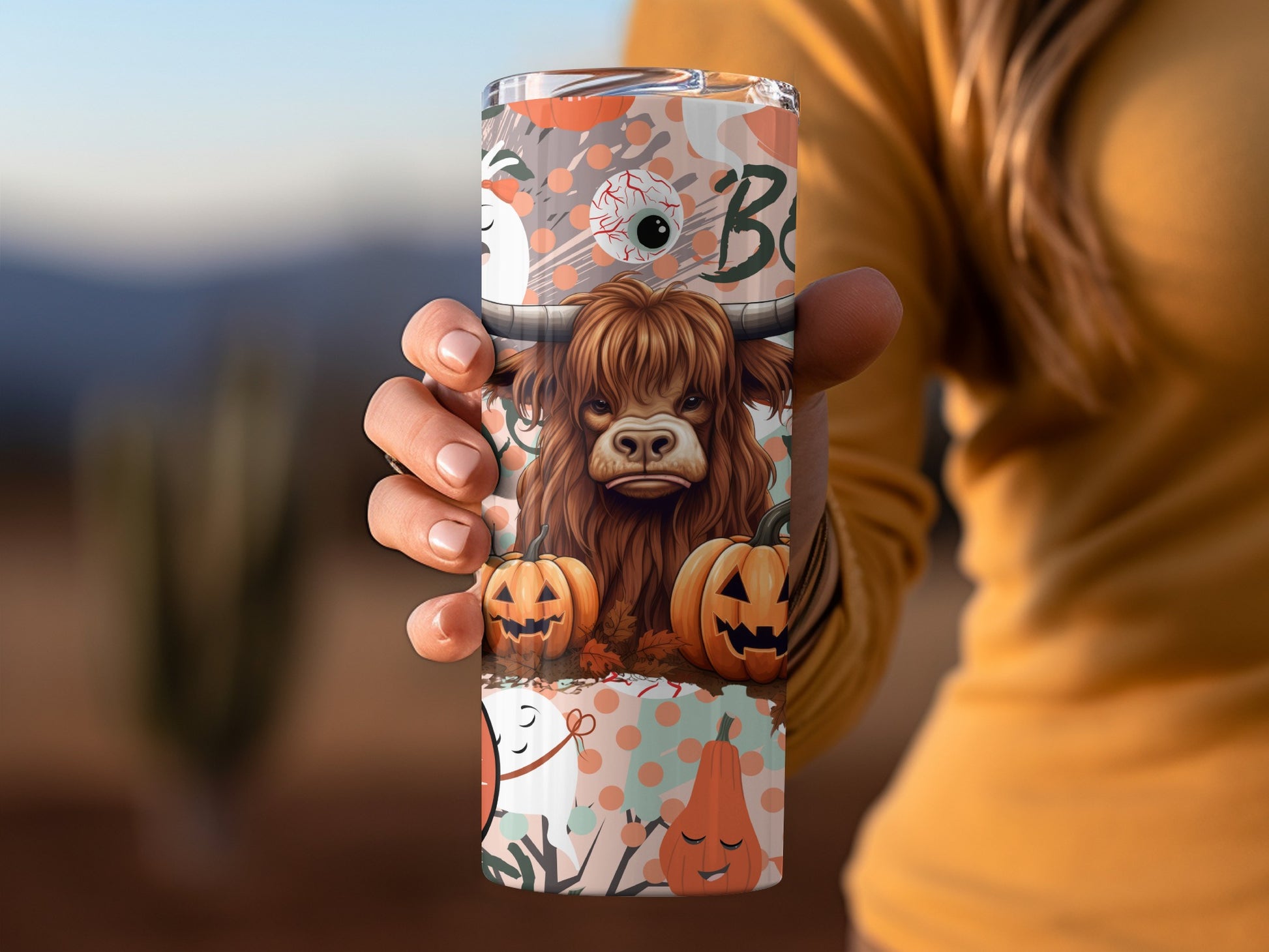 Halloween High Resolution Highland Cow Tumbler Cup