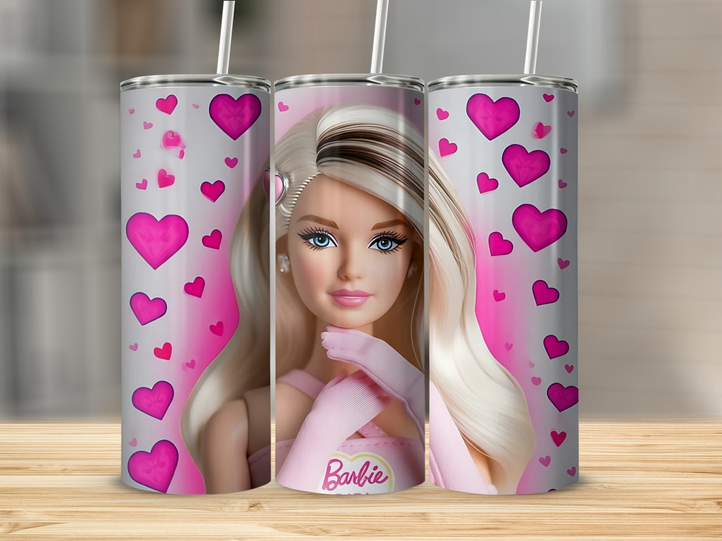 Barbie Girl Pink Hearts Valentine Aesthetic Tumblers