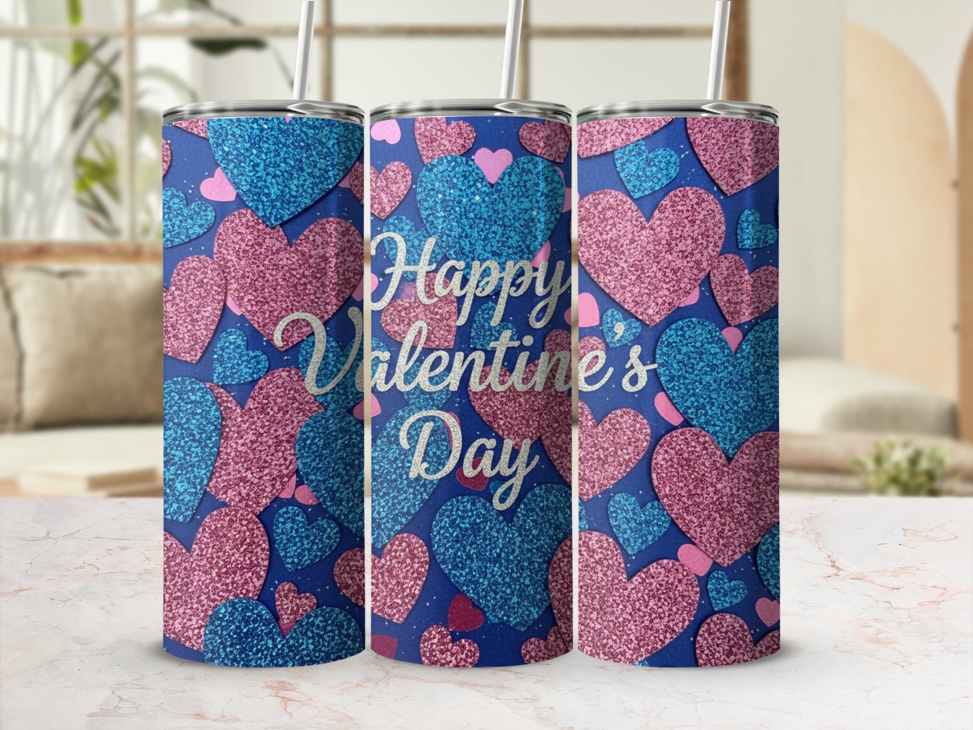 Sparkling Glitter Hearts Valentine's Day Tumbler