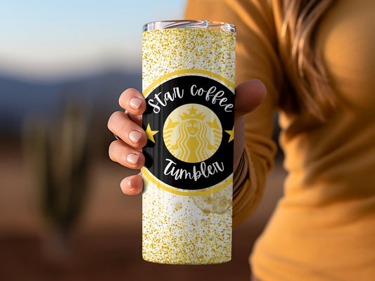 Star Coffee Tumbler with Gold Glitter Design Tumbler