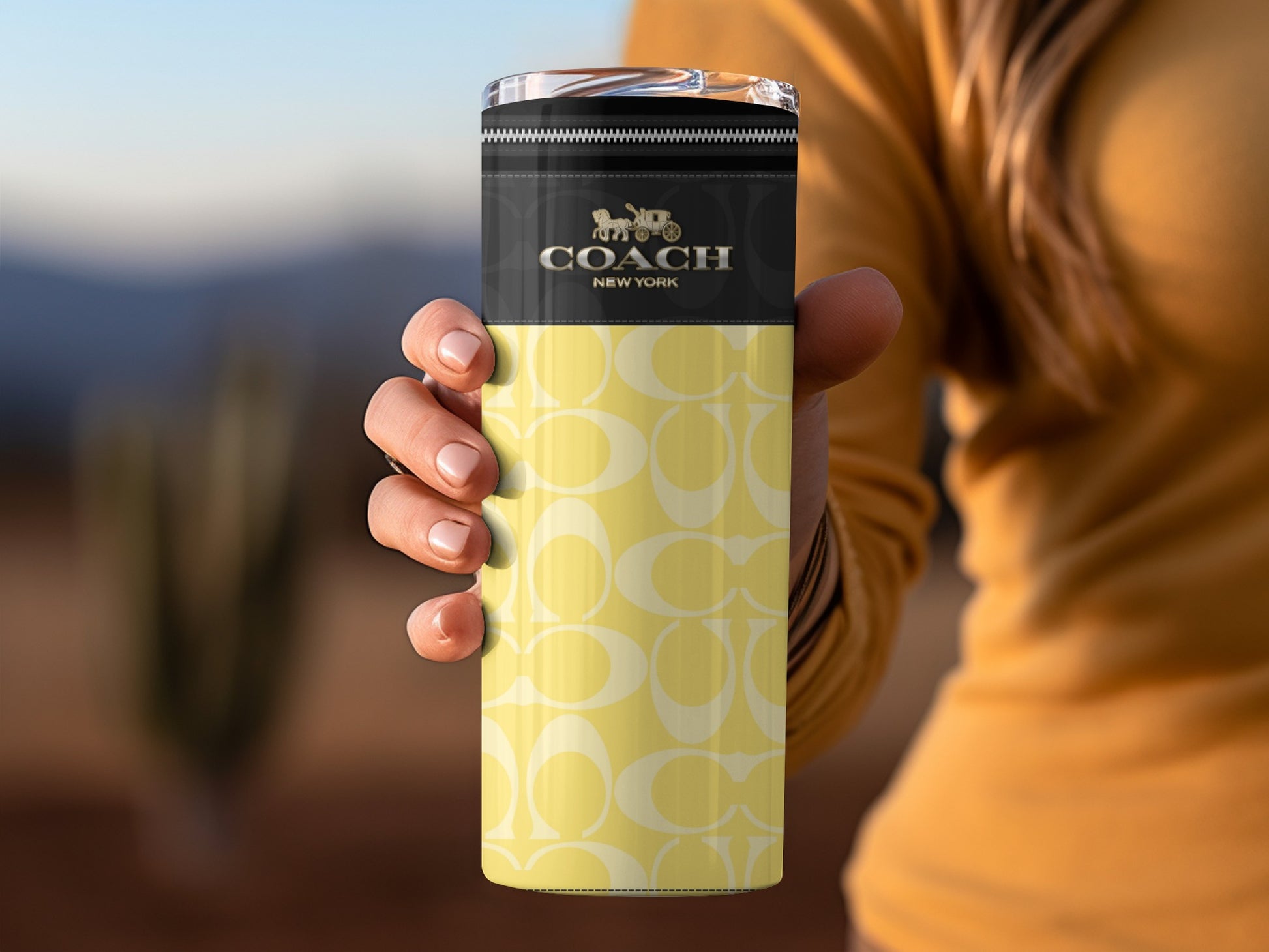 Coach New York Yellow Patterned Travel Mug