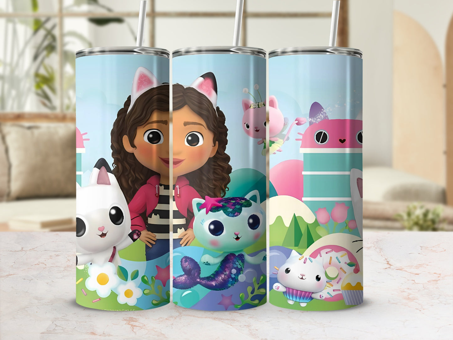 Colorful Cartoon Character Themed Tumbler with Straw