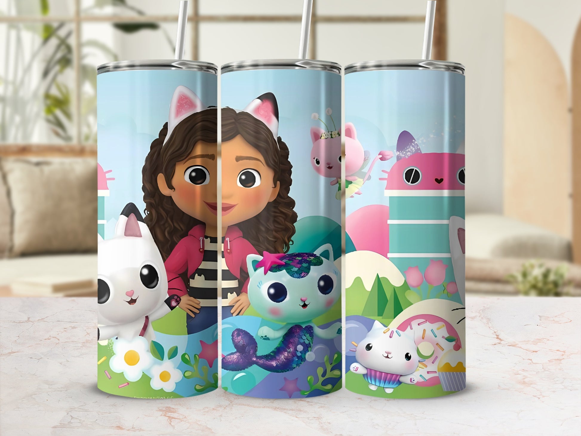 Colorful Cartoon Character Themed Tumbler with Straw