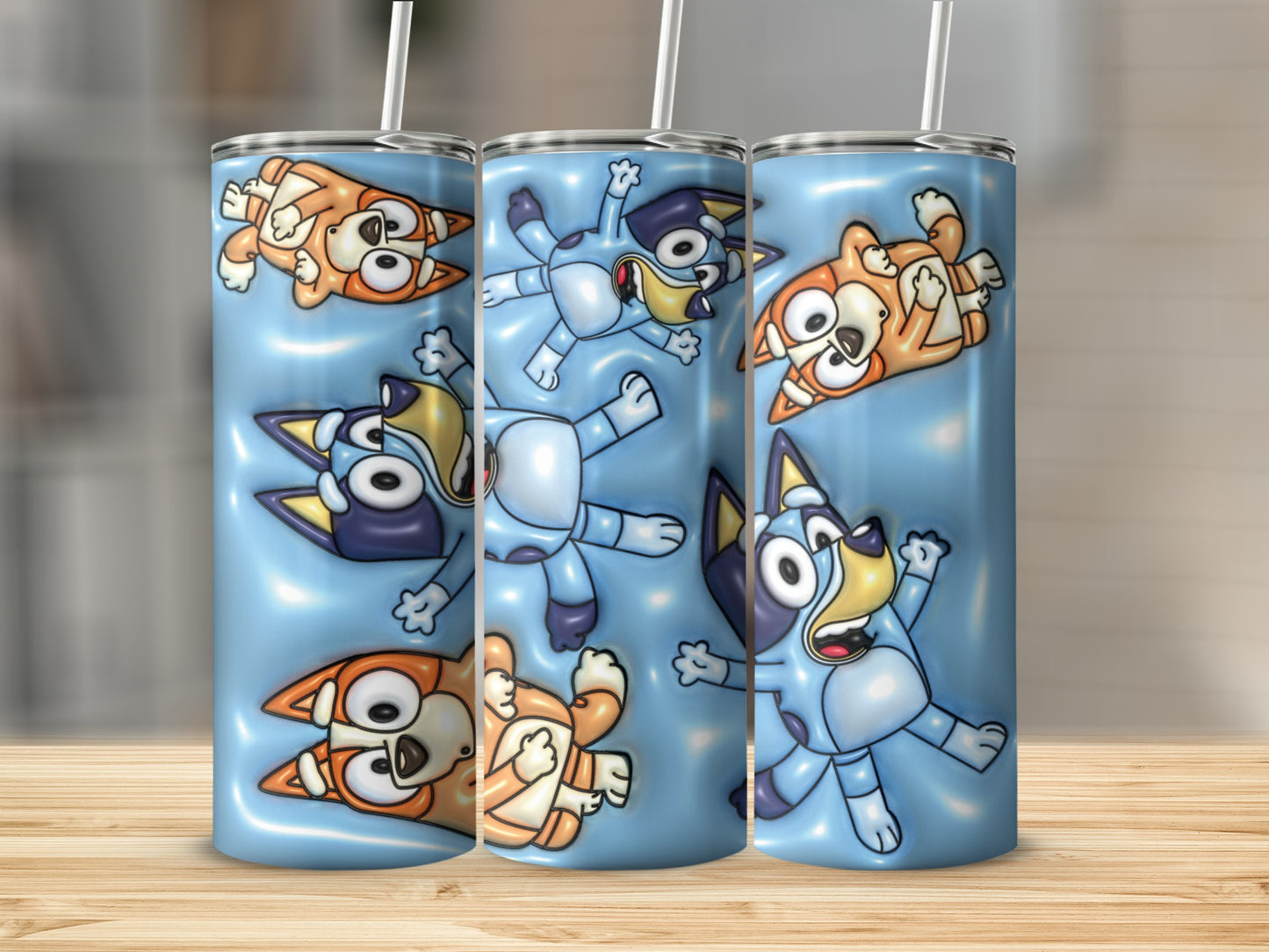 Cute Cartoon Dog Art Blue Stainless Steel Tumbler