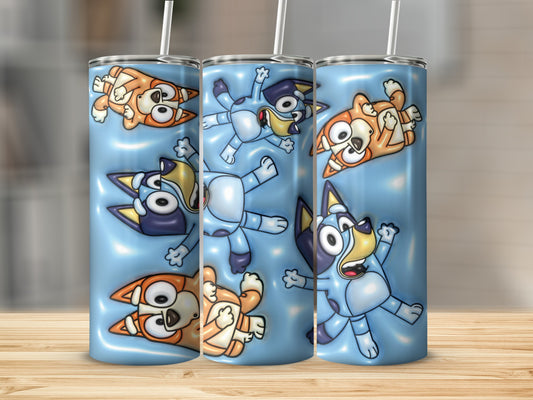 Cute Cartoon Dog Art Blue Stainless Steel Tumbler