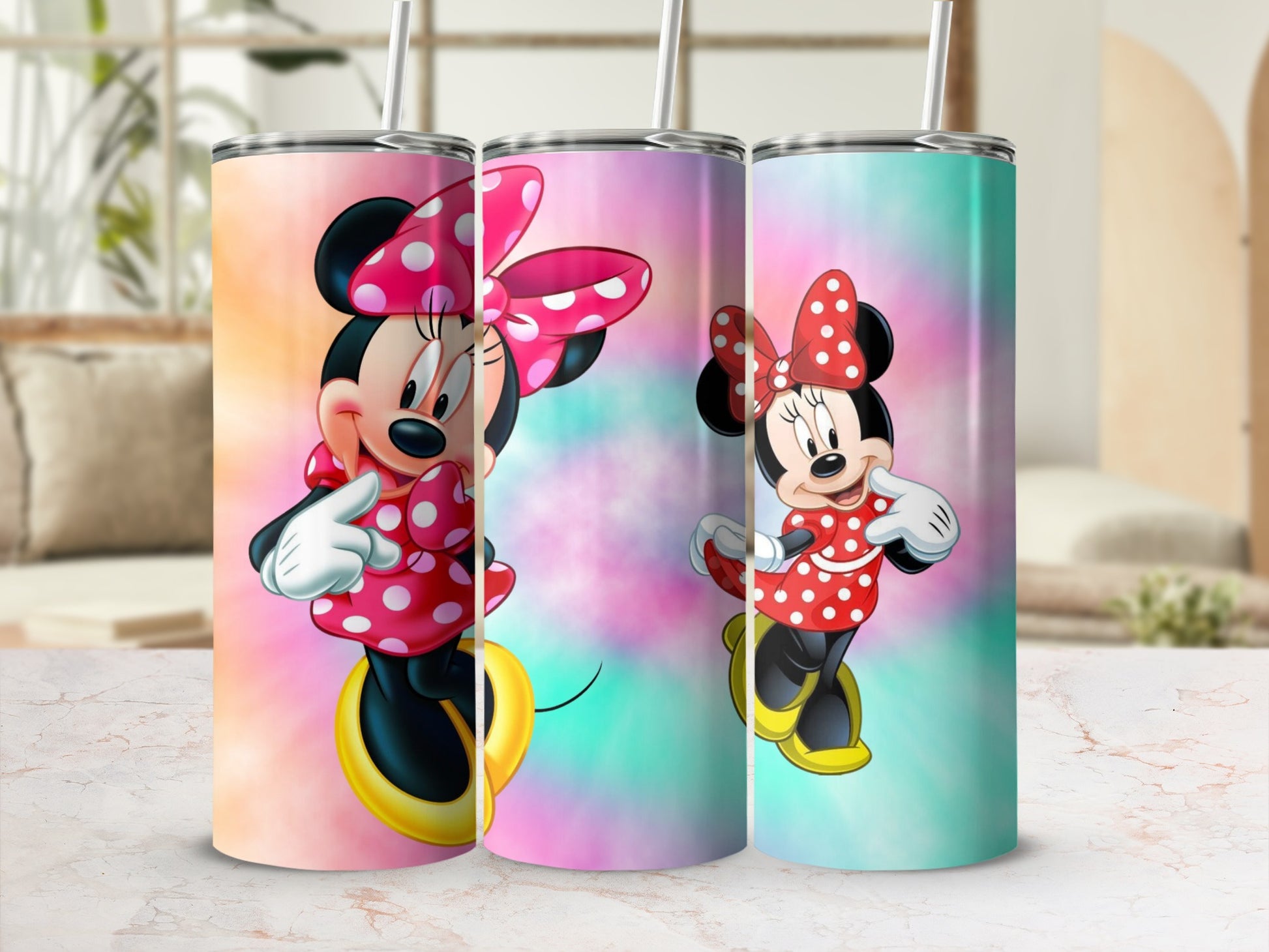 Minnie Mouse Tumbler with Colorful Background Design