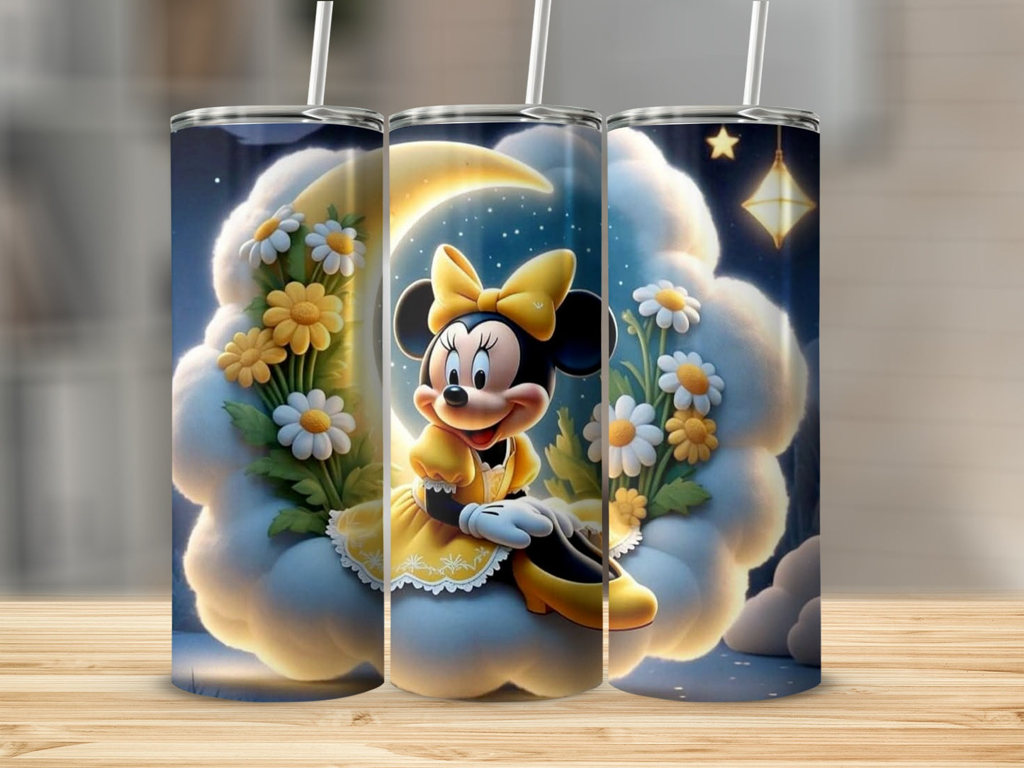 Cute Mickey Mouse With Clouds and Flowers Design Tumbler