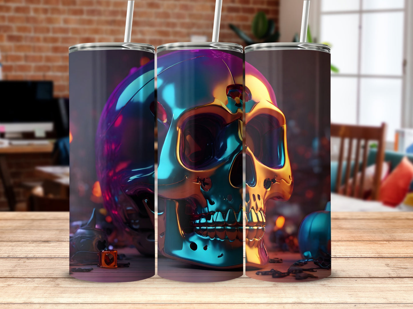 Shiny Blue Gold Purple Skull Tumbler product type