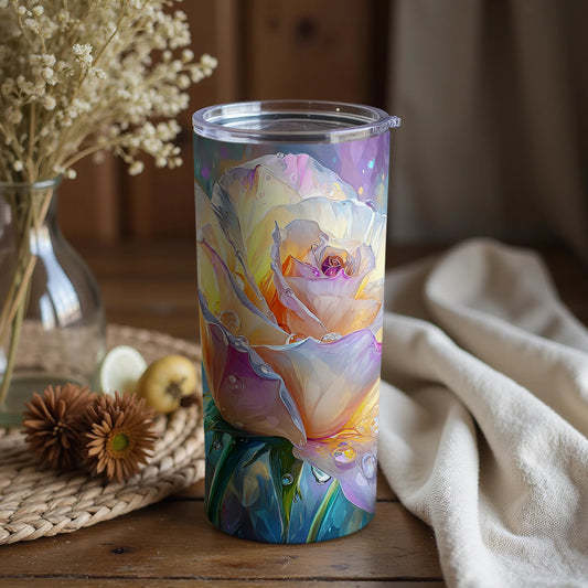 Vibrantly Colored Tumbler with Floral Design Artwork