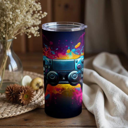 Vibrant Gaming Controller Tumbler for Drink Enthusiasts