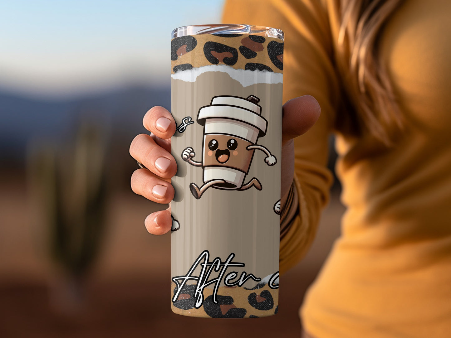 Cute Coffee Character Leopard Print Tumbler Cup