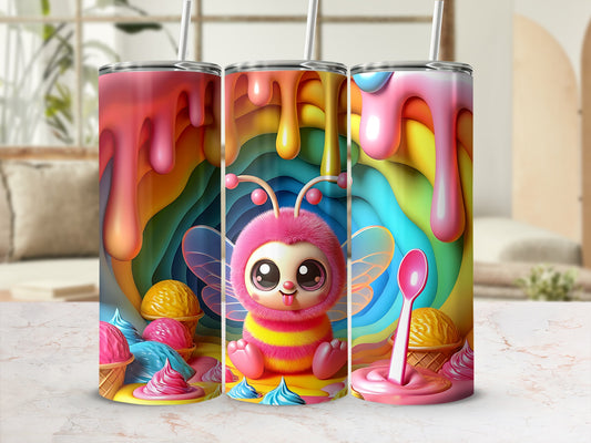 Colorful Rainbow Dripping Ice Cream Bee Tumbler