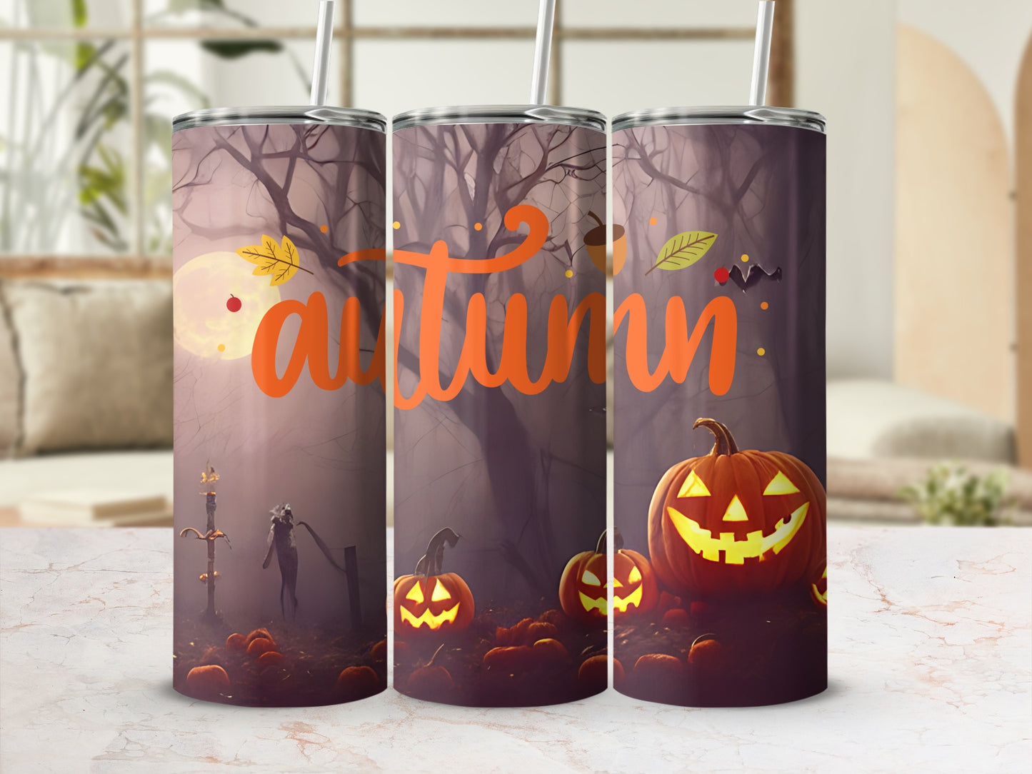 Halloween Pumpkin Autumn Themed Travel Mug Tumbler