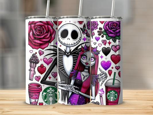Glittery Colorful Skeletons with Roses Tumbler