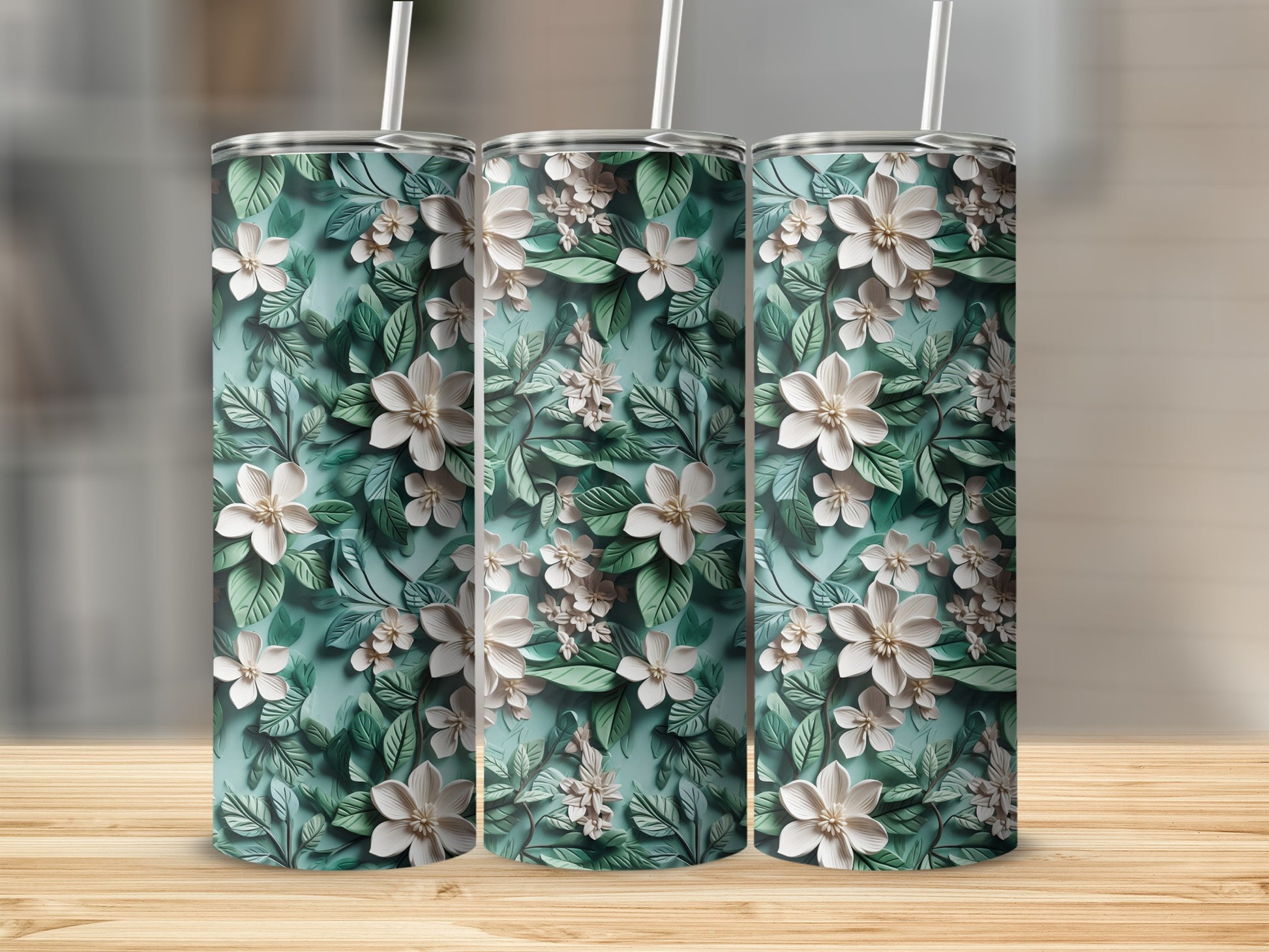 Elegant Floral Pattern Stainless Steel Tumbler Cup