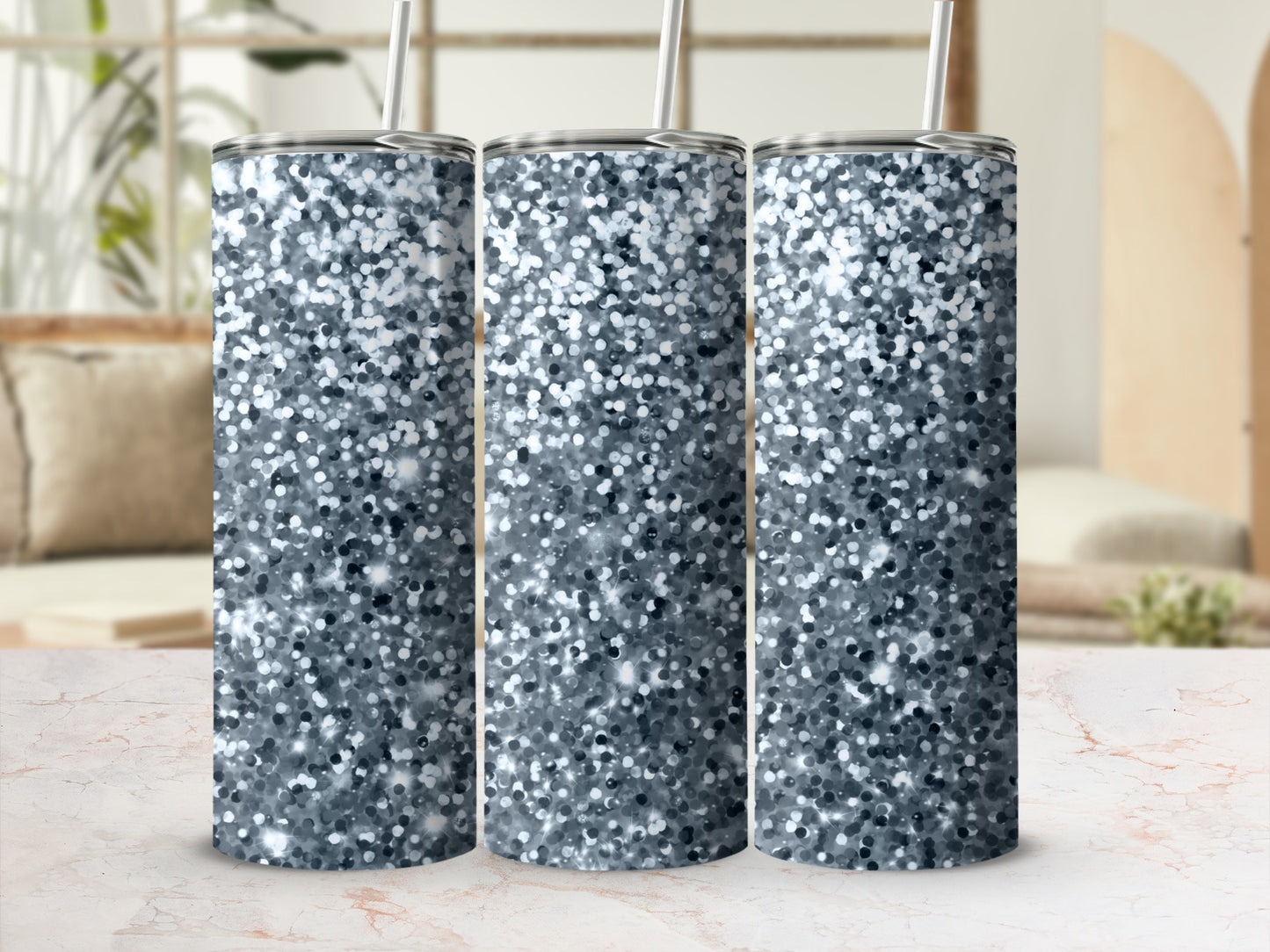 Glittery Confetti Patterned Tumbler with Straw Product