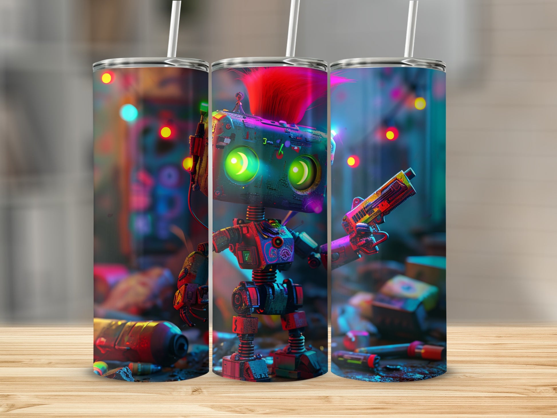 Futuristic Cyberpunk Robot Design Travel Tumbler