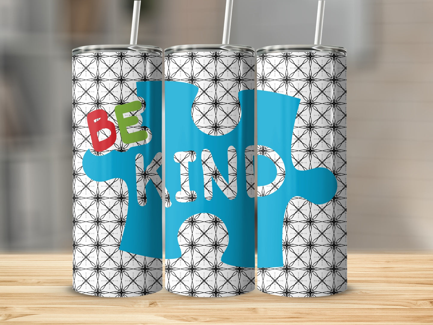 Inspirational Be Kind Puzzle Piece Design Tumbler