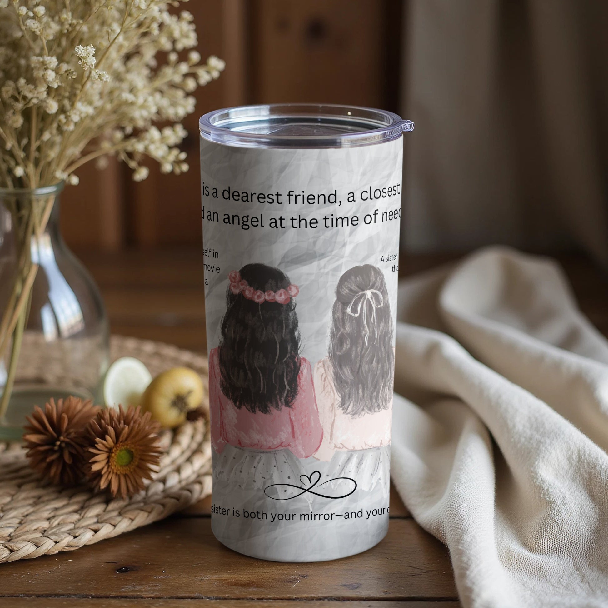 Heartfelt Sisters Illustration Tumbler Gift Message