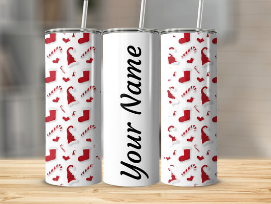 Personalized Christmas Theme Skinny Tumbler with Straw