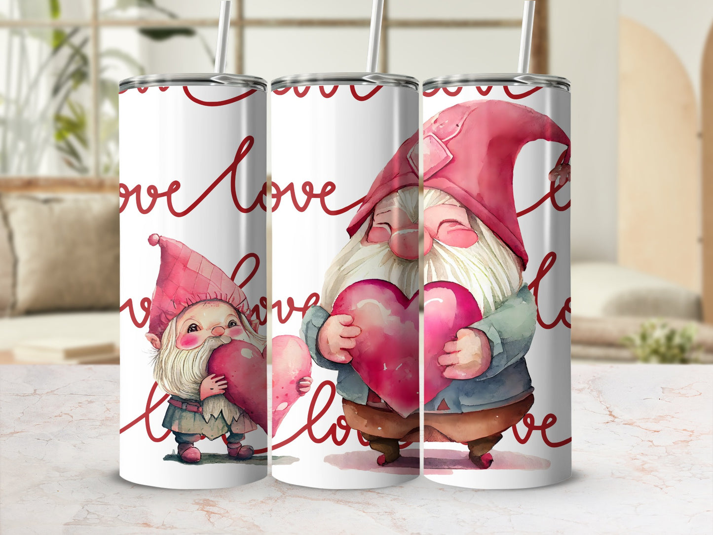 Cute Gnome Love Heart Design Tumbler Valentine's Gift