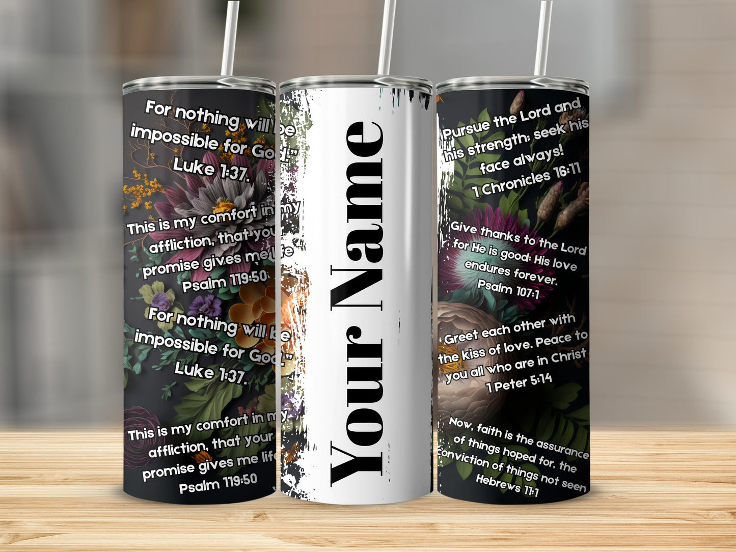 Customizable Inspirational Quote Tumbler with Bible Verses
