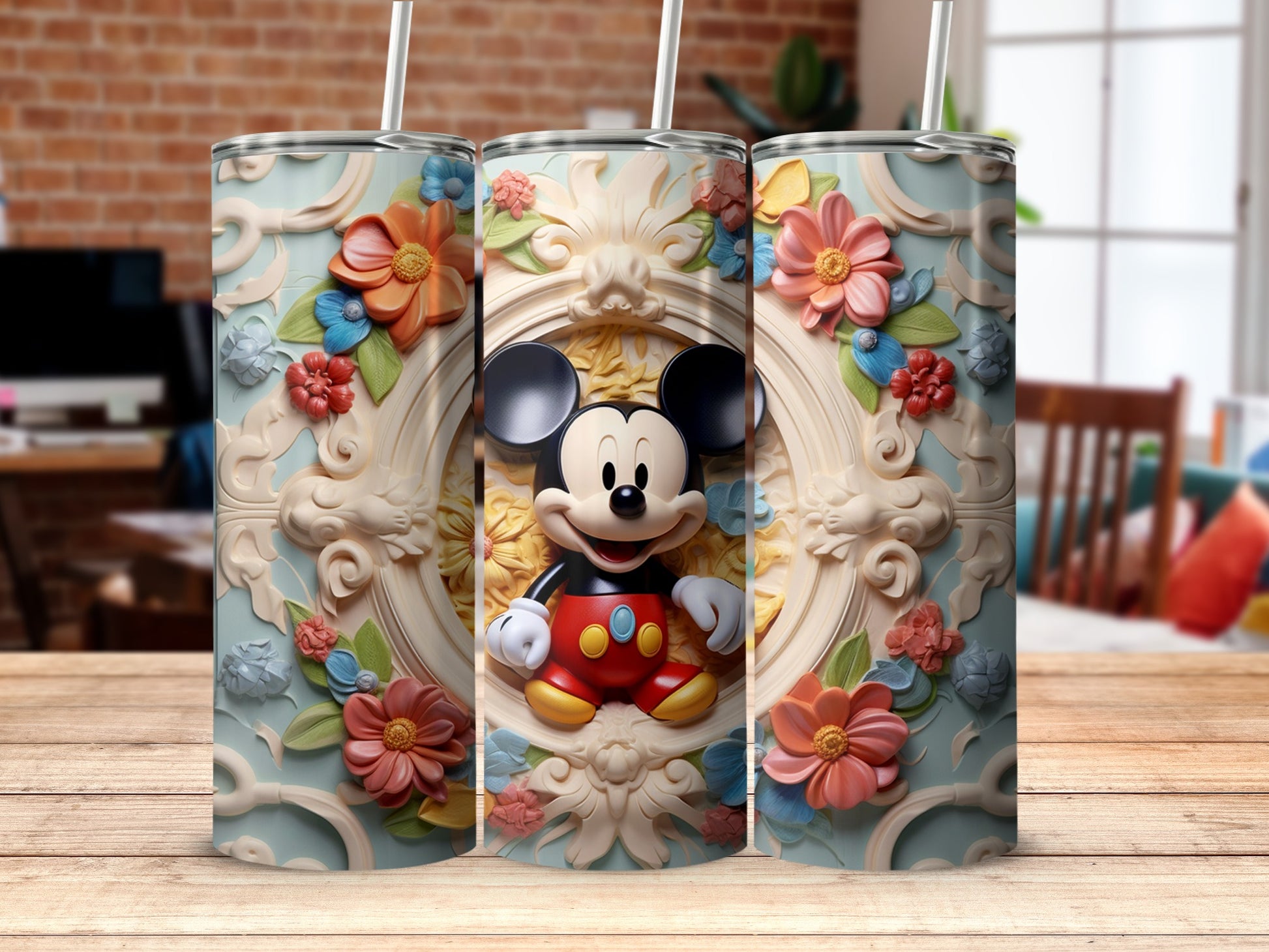 Vibrant Disney Mickey Tumbler Floral Design