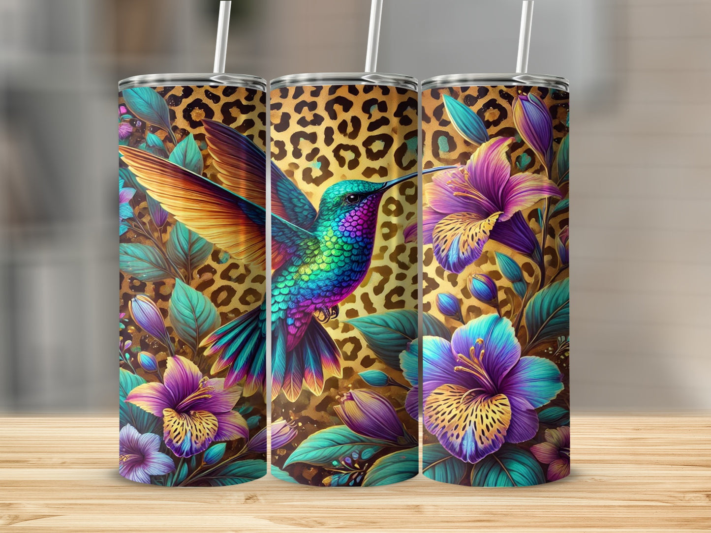 Vibrant Hummingbird and Floral Design Tumbler Product