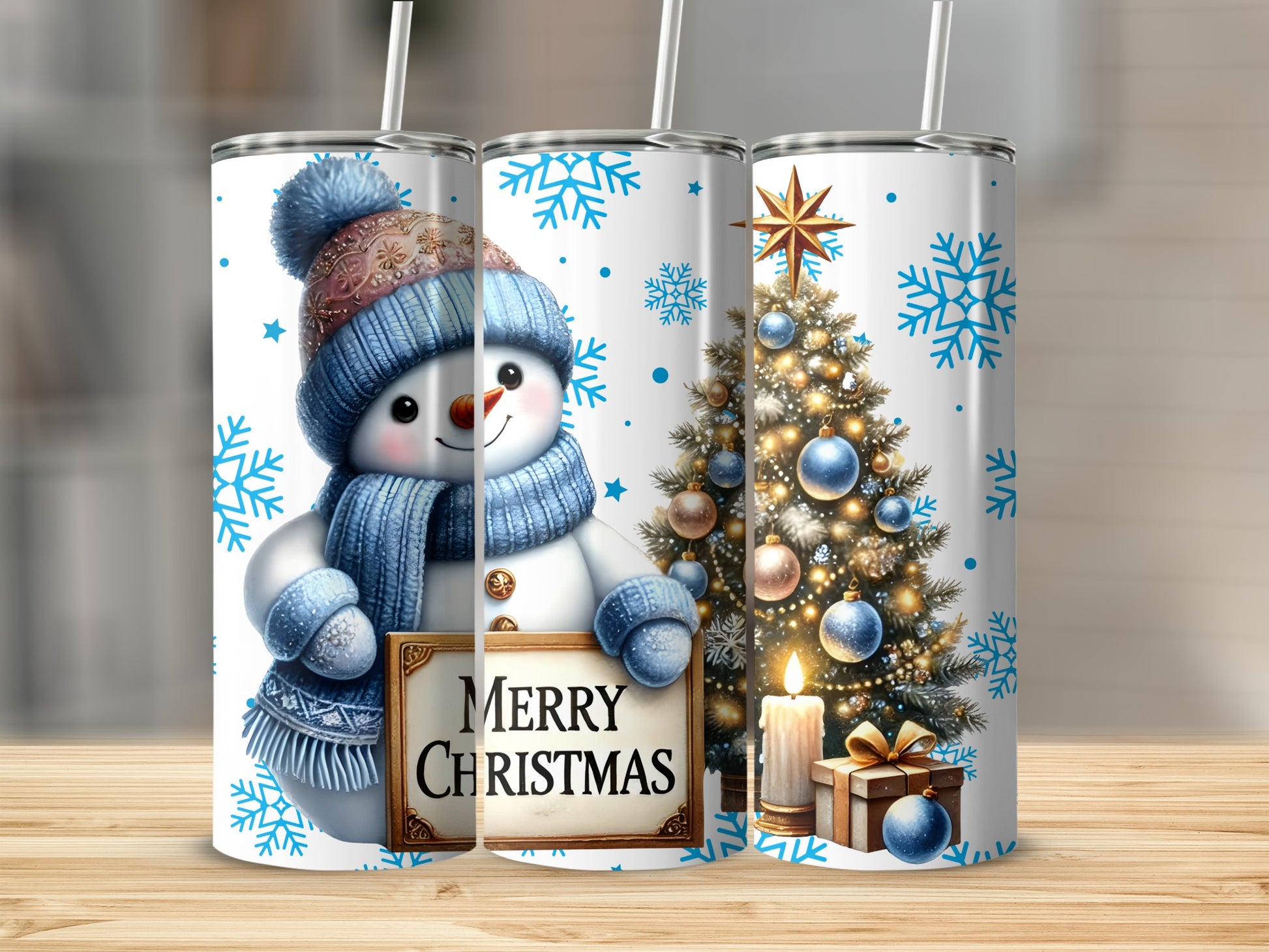 Festive Snowman and Christmas Tree Tumbler for Holidays