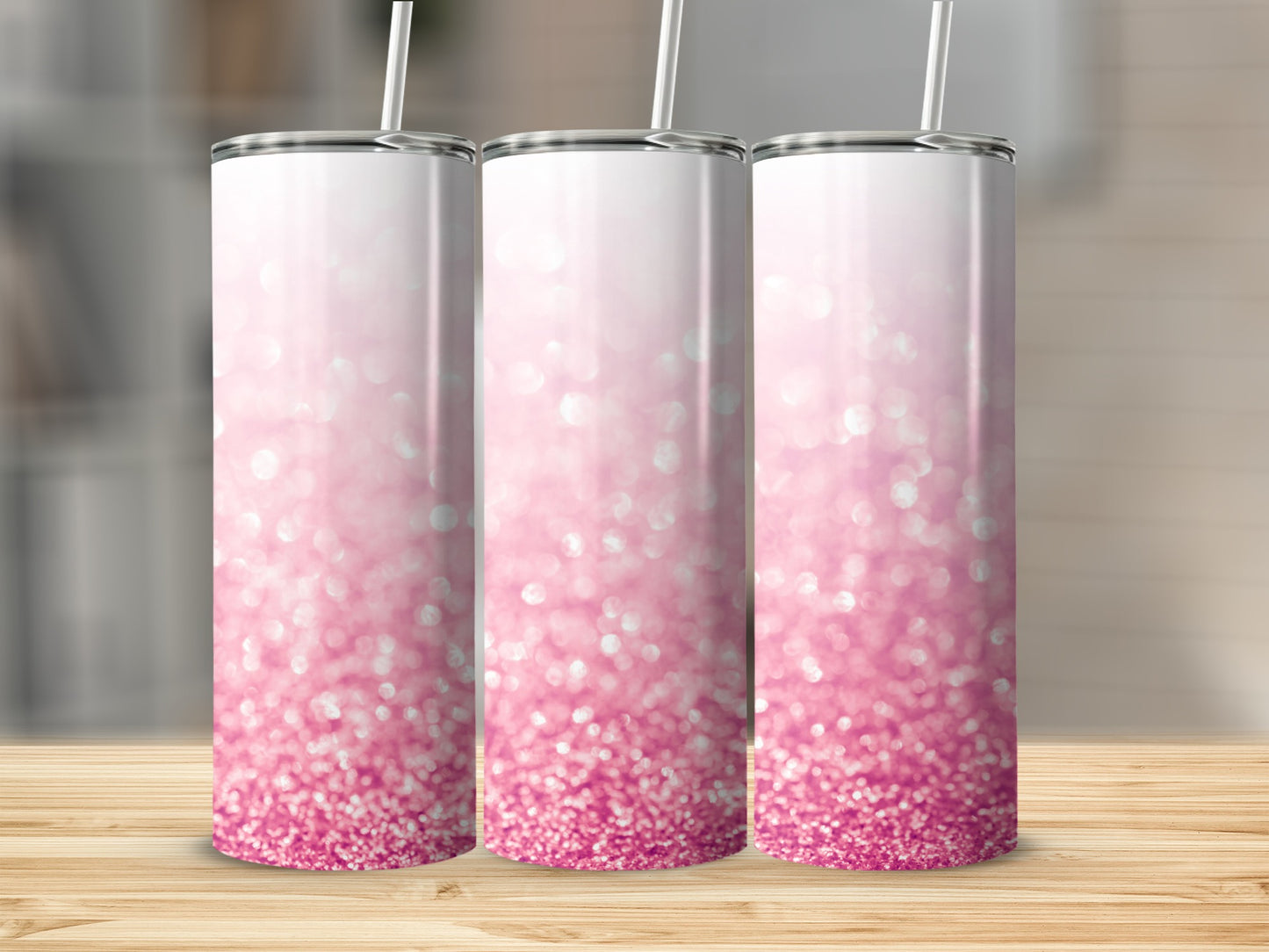 Pink Glittery Ombre Tumbler for Beverages