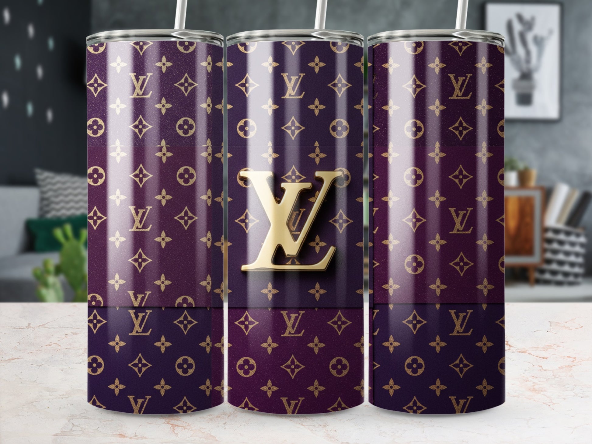 Stylish Designer Print Purple and Gold Tumbler