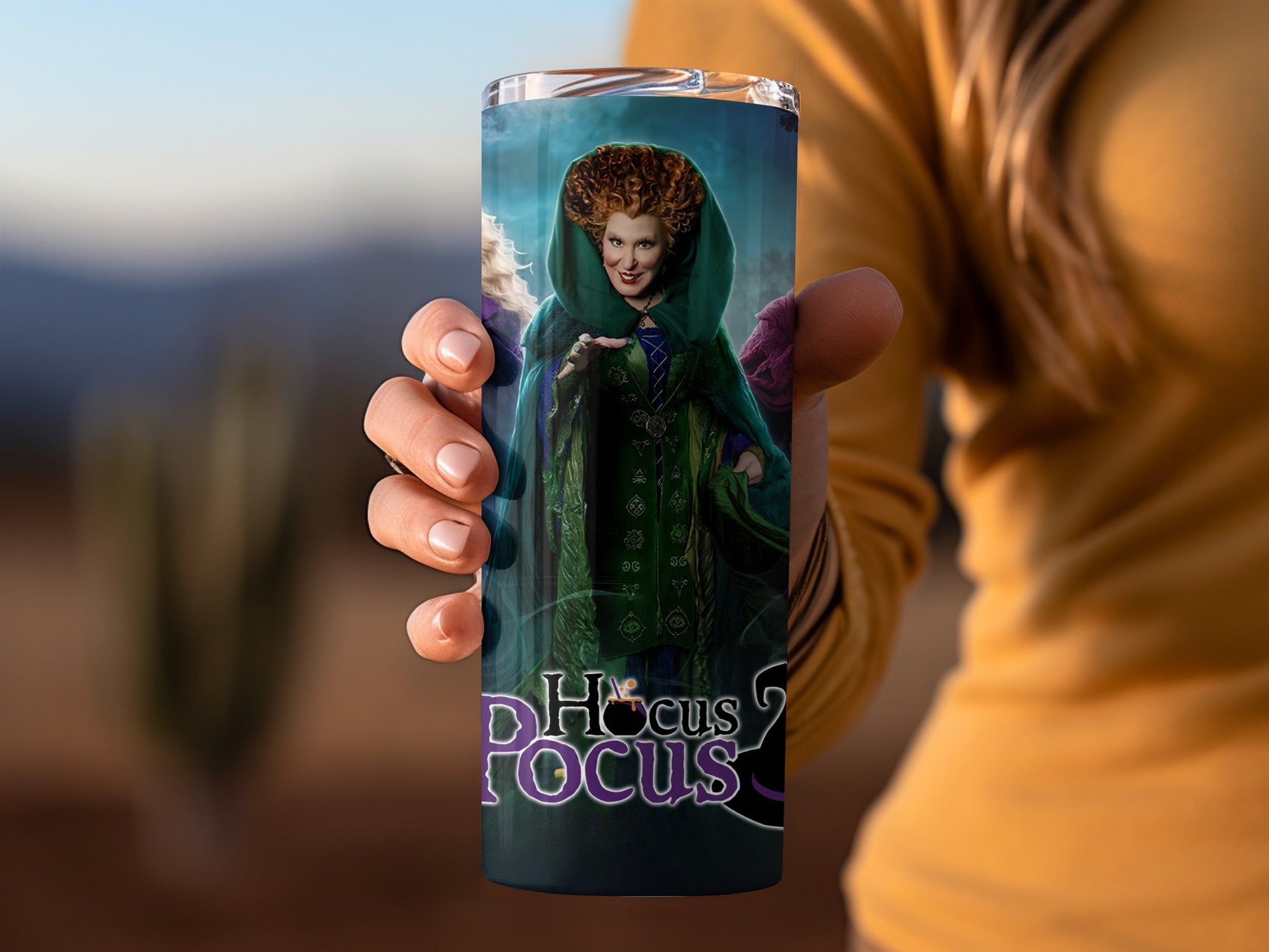Hocus Pocus themed tumbler with colorful character design