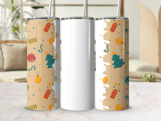 Festive Holiday Themed Tumbler with Straw Attachment