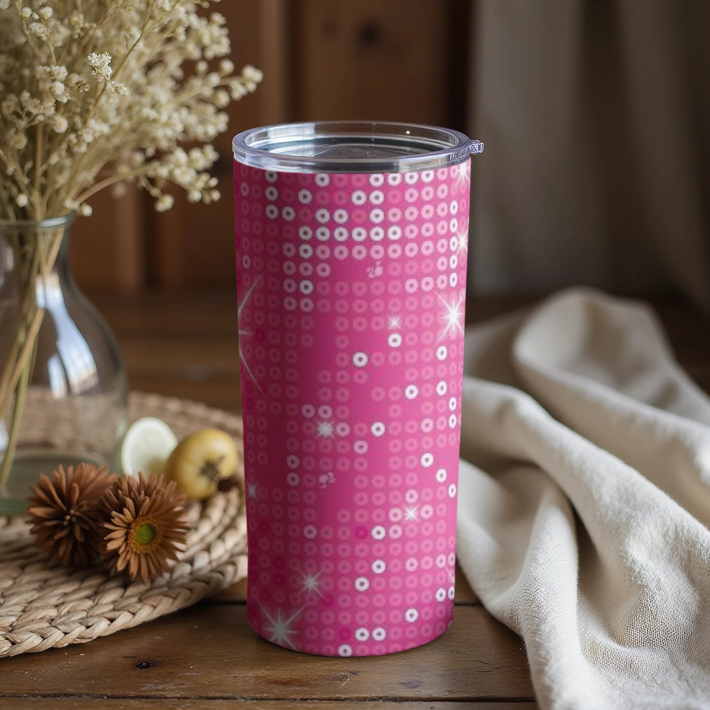 Sparkling Pink Polka Dots Tumbler with Lid