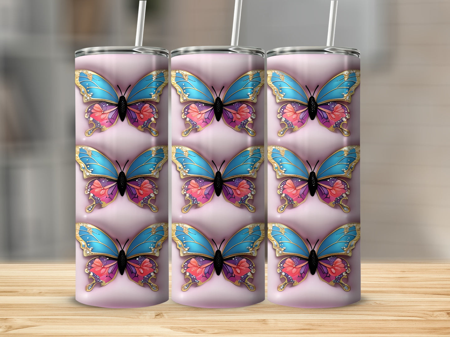 Colorful Butterfly Design Insulated Tumbler Product