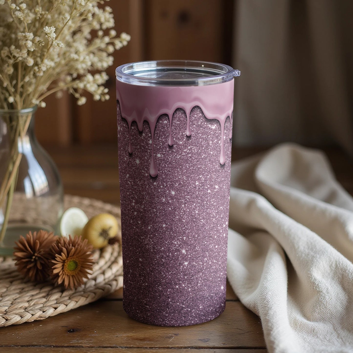 Glittering Purple Tumbler with Unique Drip Design